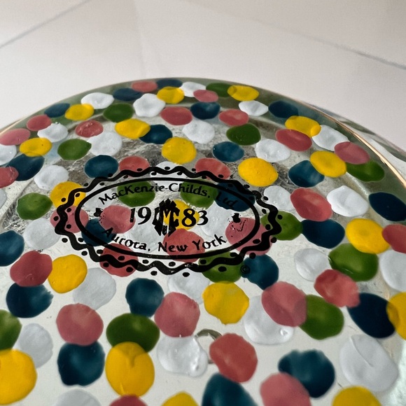 MacKenzie-Childs, Ltd 1983 Small Glass Floral Checkerboard Polka Dot Bowl - Picture 5 of 13